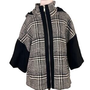 Fate Black & White Houndstooth Zip Up Hooded Jacket Size One Size